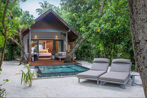 Beach Villa with Plunge Pool entre la vegetación y la playa en Vakkaru Maldives